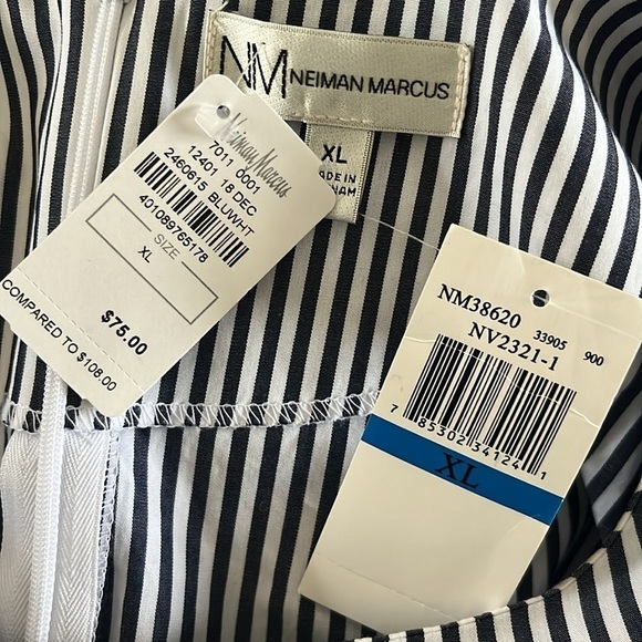 Neiman Marcus Striped Long Sleeve Blouse with Bell Sleeves Blue & White New - Picture 8 of 12